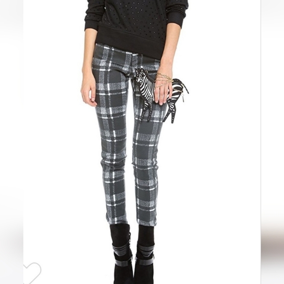 ALICE + OLIVIA Plaid Wool Blend Mid Rise Straight Skinny Leg Trouser. Size 6 - Picture 1 of 10